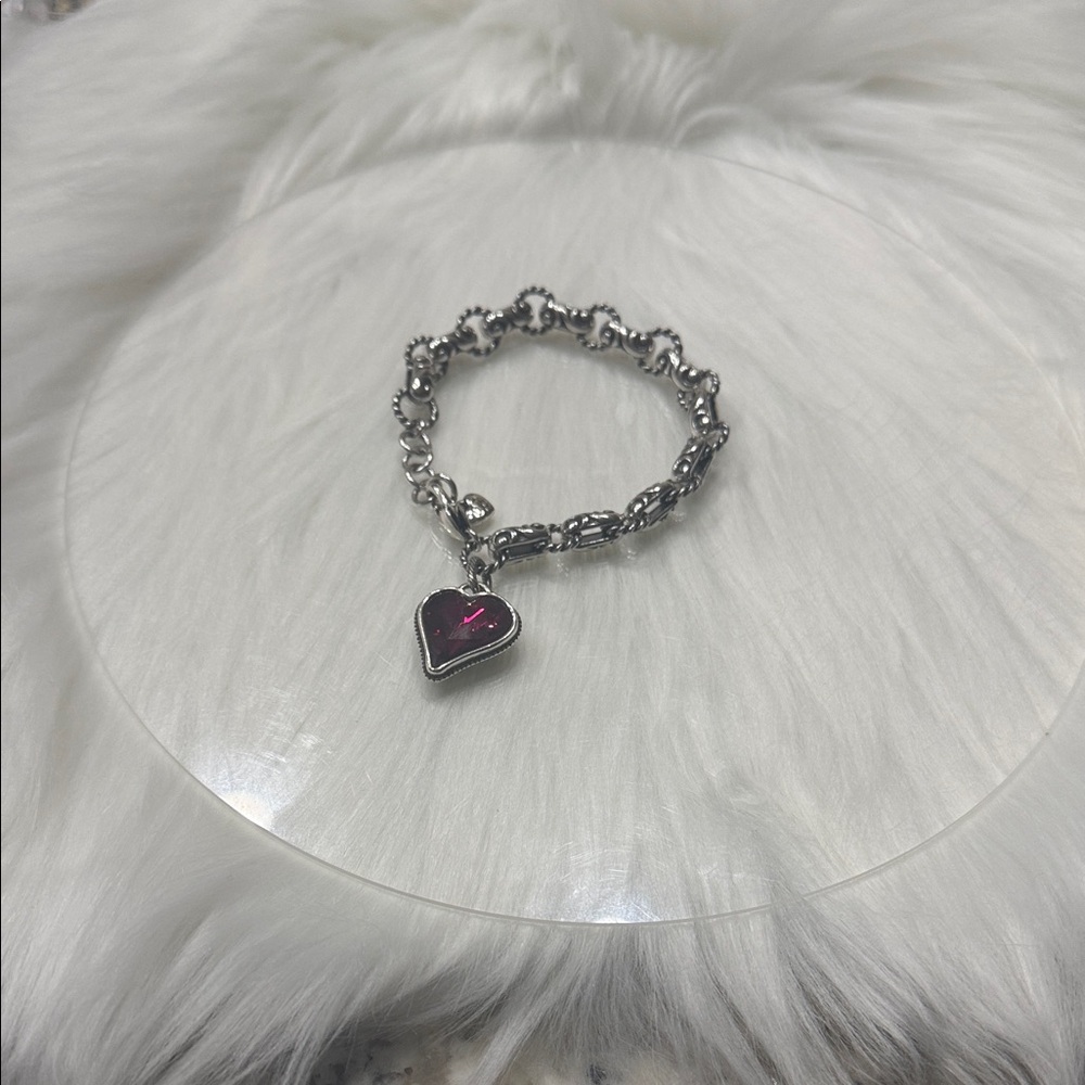 ♥️Brighton Bibi Heart Silver Bracelet with Red Heart Charm